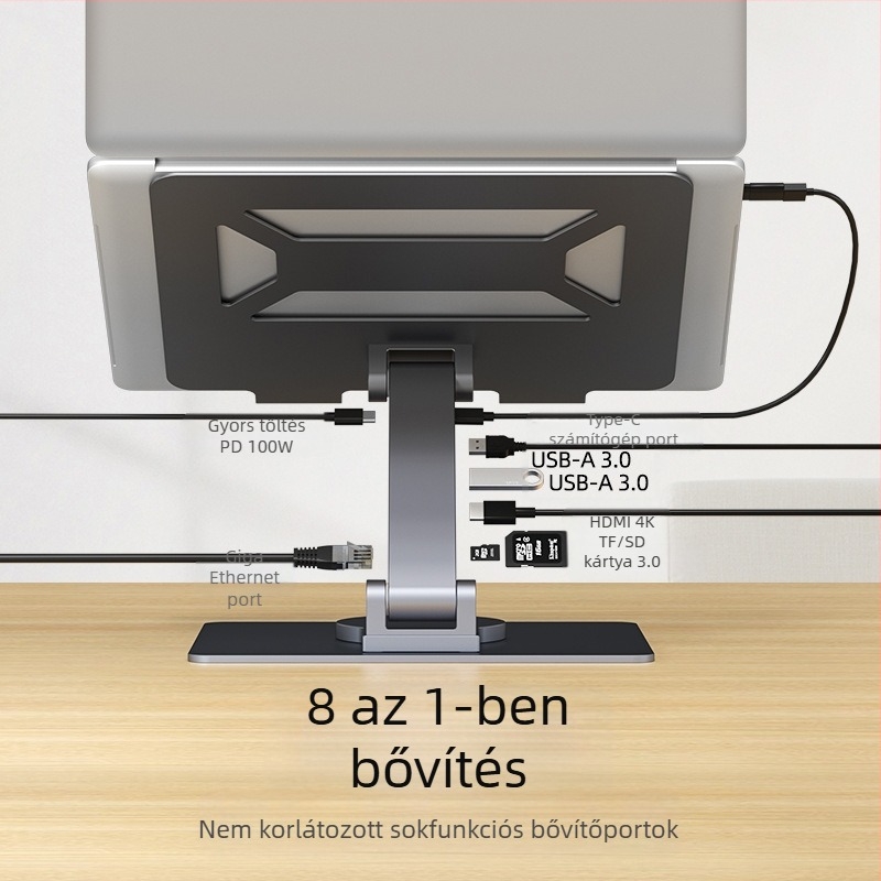 Laptop állvány hubbal, 100W PD töltés, forgó kialakítás, gigabites Ethernet-port, modellek: E13SU, E17SU, E17SU PRO
