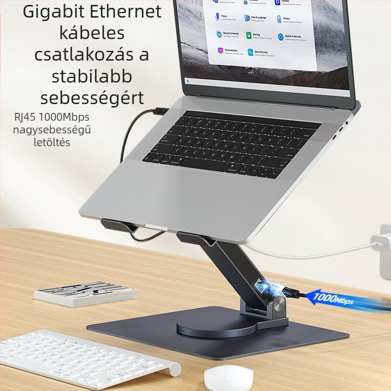 Laptop állvány hubbal, 100W PD töltés, forgó kialakítás, gigabites Ethernet-port, modellek: E13SU, E17SU, E17SU PRO