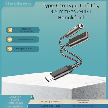 One Three Nine Modell 003: Type-C‑to‑Type-C 3.5 mm 2‑in‑1 audio adapter fejhallgatóhoz és autóhoz PD töltéssel, kompatibil Huawei és Xiaomi