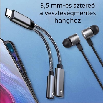 One Three Nine Modell 003: Type-C‑to‑Type-C 3.5 mm 2‑in‑1 audio adapter fejhallgatóhoz és autóhoz PD töltéssel, kompatibil Huawei és Xiaomi