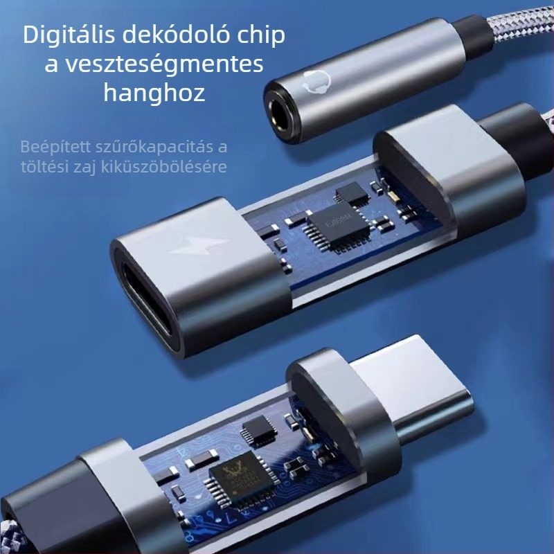 One Three Nine Modell 003: Type-C‑to‑Type-C 3.5 mm 2‑in‑1 audio adapter fejhallgatóhoz és autóhoz PD töltéssel, kompatibil Huawei és Xiaomi