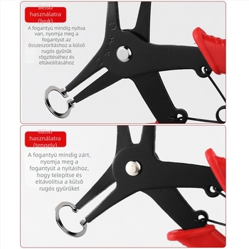 Record work Kétfunkciós circlip fogó, belső és külső circliphoz, rögzített fej, fej szög 0°, súly 108/128 g