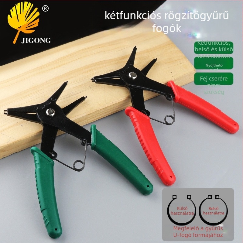 Record work Kétfunkciós circlip fogó, belső és külső circliphoz, rögzített fej, fej szög 0°, súly 108/128 g