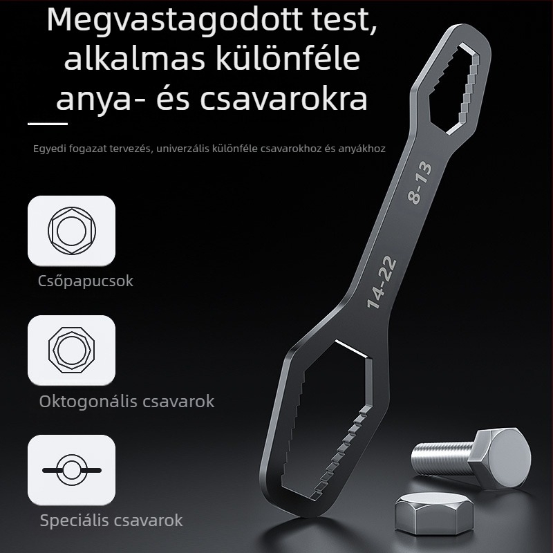 Multifunkcionális, dupla végű állítható csavarkulcs készlet plomvirág fejjel, önszorító kialakítással