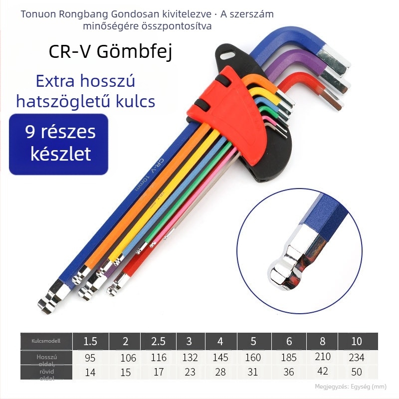 Rongbang Gömbfejes Hatszögletű Kulcs Készlet, CR-V Acél
