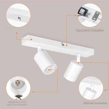 Nordic LED mennyezeti lámpa, kétfejű, felületre szerelt, 220V, 5–10 m² fedettség