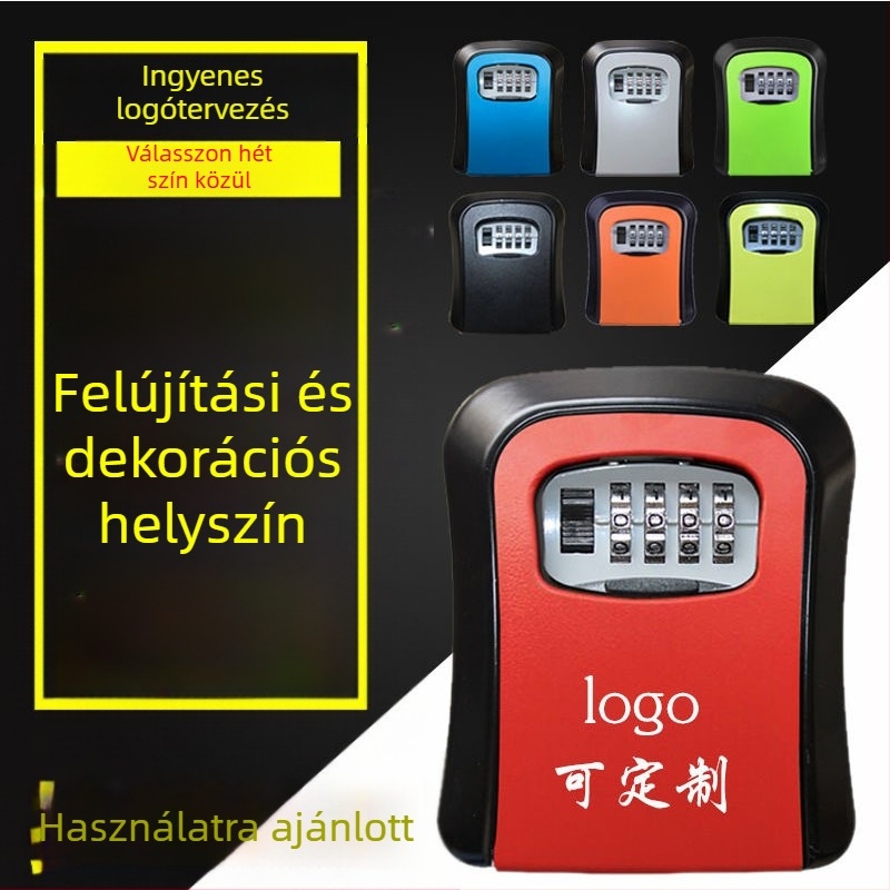 Fali kulcstartó doboz jelszóval, műanyag, mechanikus zár, kulcsok és kártyák számára; logó testreszabás