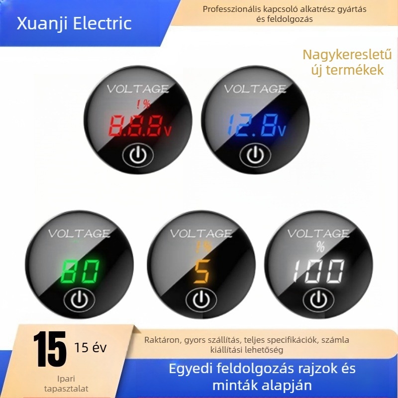 XUAN JI DC feszültségmérő LED kijelzővel, érintéses kapcsolóval, akkumulátor feszültségének mérése, testreszabás elérhető