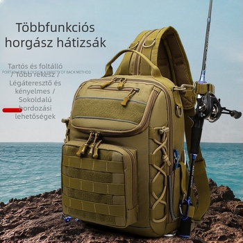 Kültéri kamufláziás táska, kettős vállhasználattal, nagy kapacitású túrázáshoz és horgászathoz.