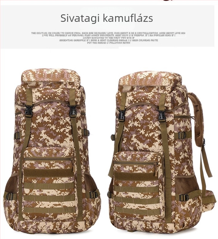 70 literes hátizsák hat színű kamuflázs mintával, vízálló, túrázáshoz