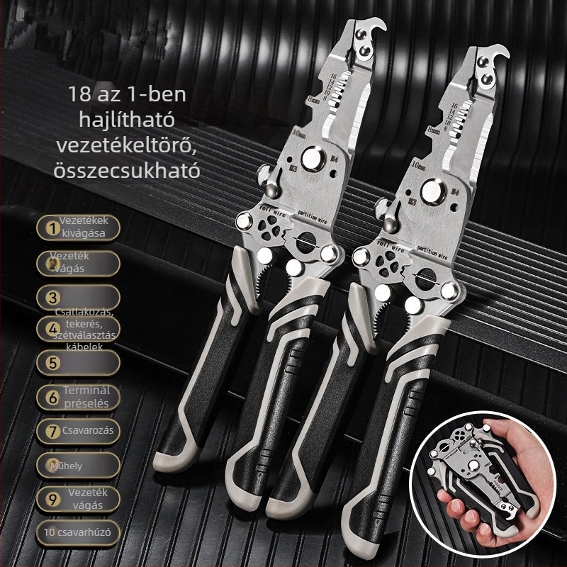 Összecsukható vezetékleválasztó és crimpelő fogó – villanyszerelő, kézi, sokfunkciós, Haoqi
