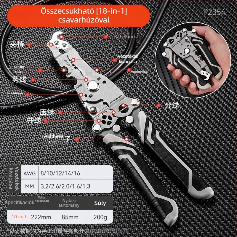 Összecsukható vezetékleválasztó és crimpelő fogó – villanyszerelő, kézi, sokfunkciós, Haoqi
