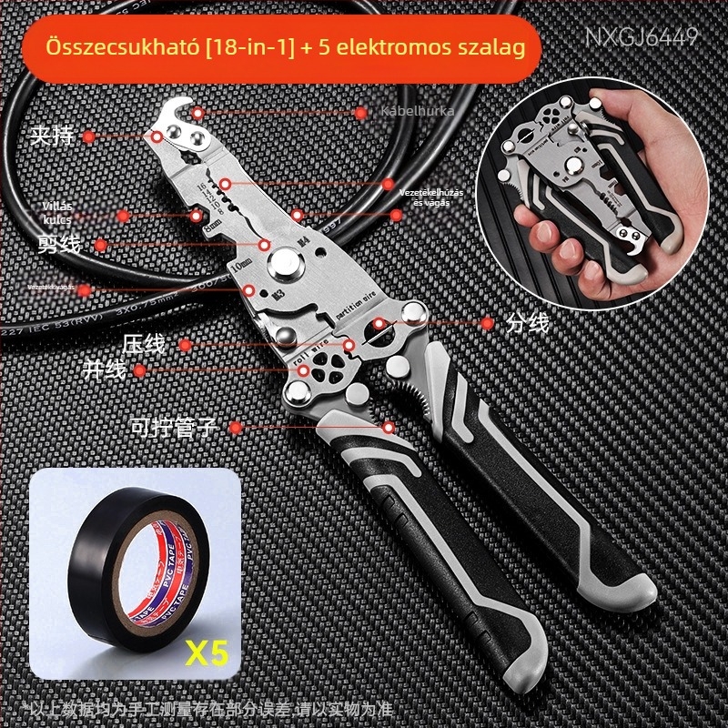 Összecsukható vezetékleválasztó és crimpelő fogó – villanyszerelő, kézi, sokfunkciós, Haoqi