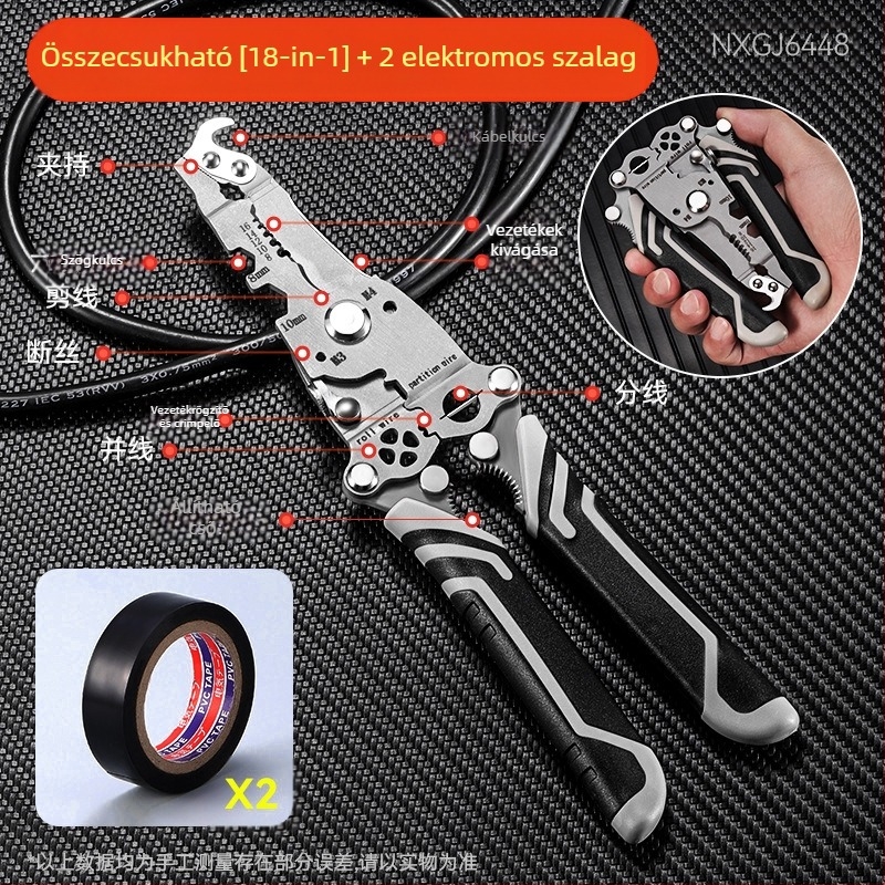 Összecsukható vezetékleválasztó és crimpelő fogó – villanyszerelő, kézi, sokfunkciós, Haoqi