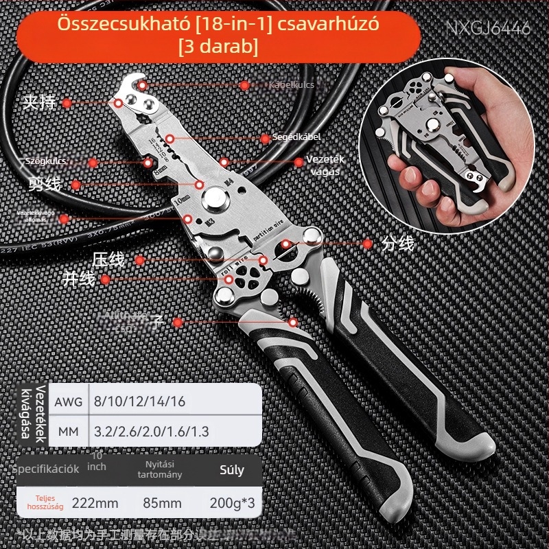 Összecsukható vezetékleválasztó és crimpelő fogó – villanyszerelő, kézi, sokfunkciós, Haoqi