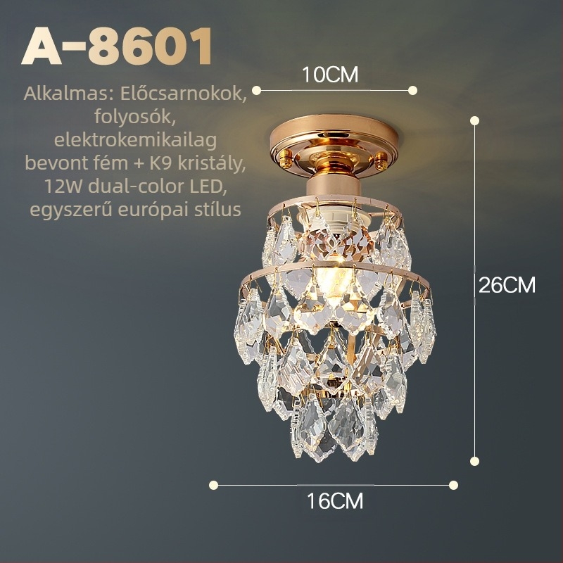 Kristály mennyezeti lámpa - európai stílus, LED, vas test, kristály árnyékoló, 220V, 3-5㎡ megvilágítás