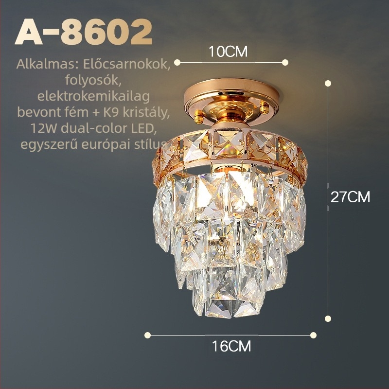 Kristály mennyezeti lámpa - európai stílus, LED, vas test, kristály árnyékoló, 220V, 3-5㎡ megvilágítás