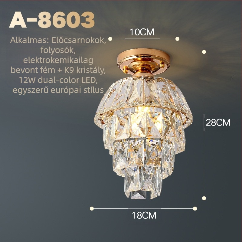 Kristály mennyezeti lámpa - európai stílus, LED, vas test, kristály árnyékoló, 220V, 3-5㎡ megvilágítás