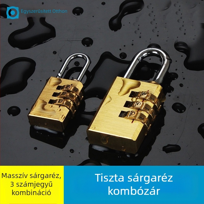 3 kerékes numerikus kombinációs poggyász zár, réz anyagból, modell: kisméretű háromkerekű, zárókar vastagsága 3 mm, rudak közötti távolság 21 mm, típus: számjegyes, stílus: modern minimalizmus