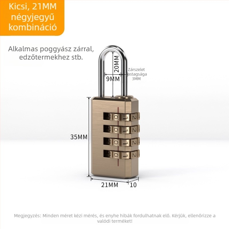 3 kerékes numerikus kombinációs poggyász zár, réz anyagból, modell: kisméretű háromkerekű, zárókar vastagsága 3 mm, rudak közötti távolság 21 mm, típus: számjegyes, stílus: modern minimalizmus