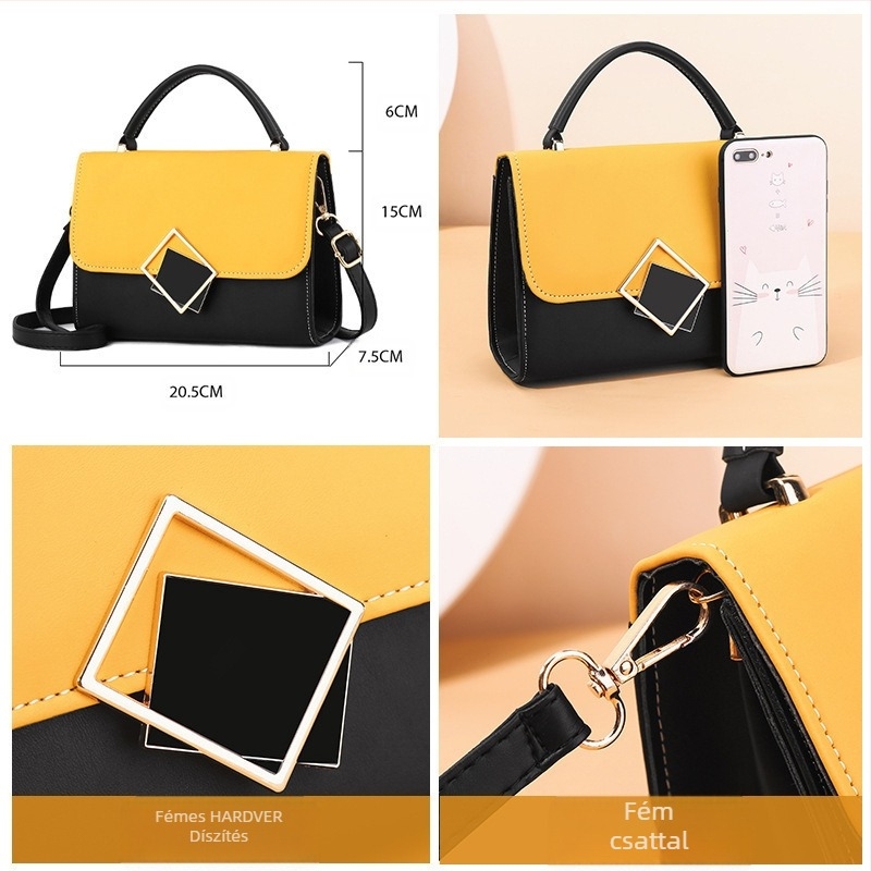 Vállon hordható crossbody táska, PU anyag, horizontális négyzet alak, patentzár, belső cipzáras zseb, poliészter bélés