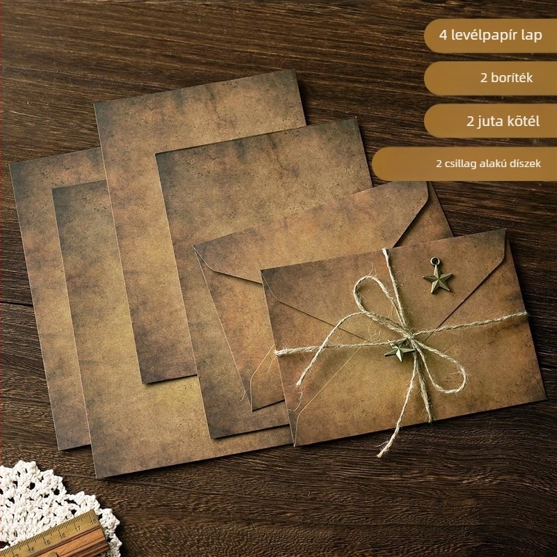 MOYL Kraftpapír levélkészlet borítékokkal – kézzel írt szerelmes levelek, levelek vallomások, nosztalgikus romantikus hemp rope medál