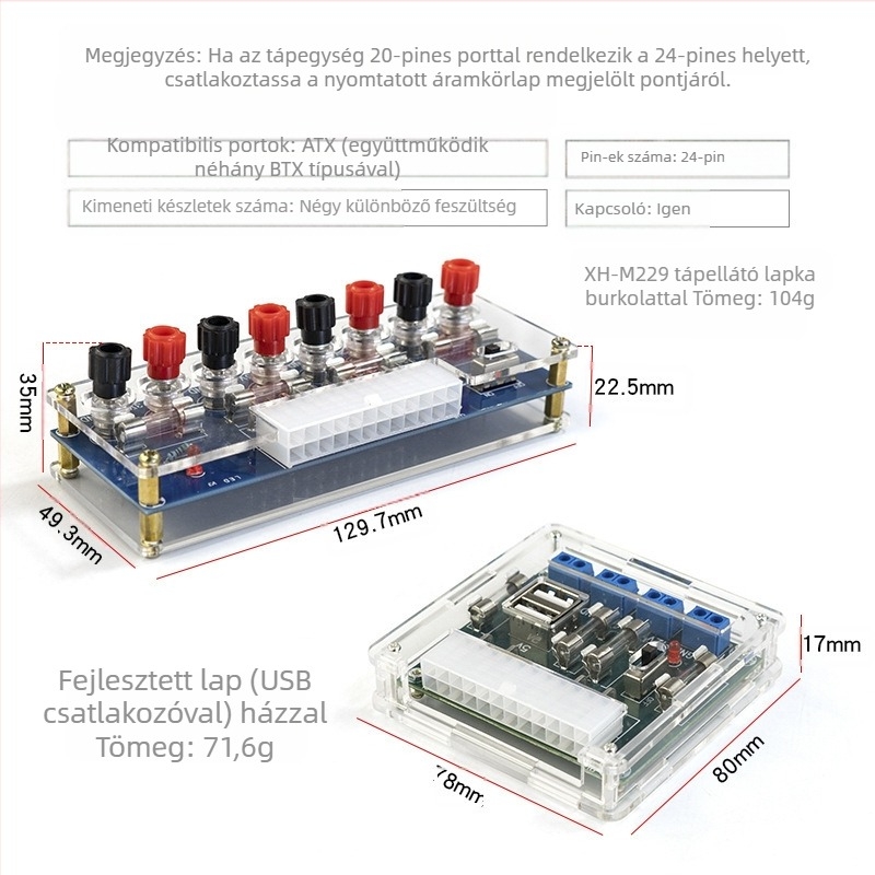 XH-M229 Asztali PC ATX Tápegység Panel Vezeték Kivezető Modullal és Kimeneti Csatlakozókkal | Core Storm