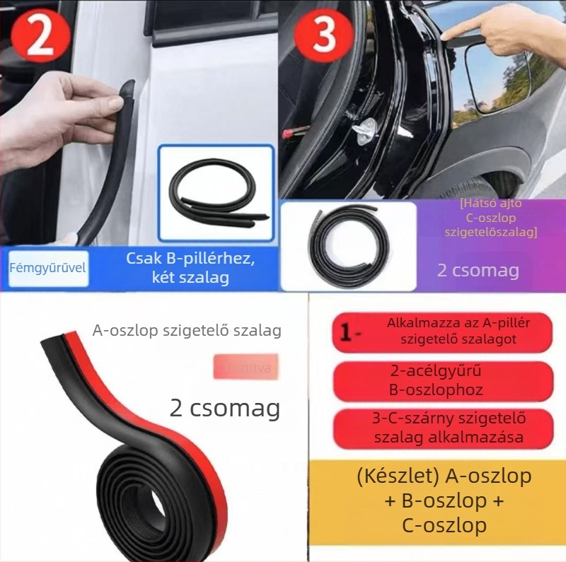 Autó tömítőprofil B-oszlophoz, gumiból, szél- és porálló, hangszigetelés, általános kompatibilitás