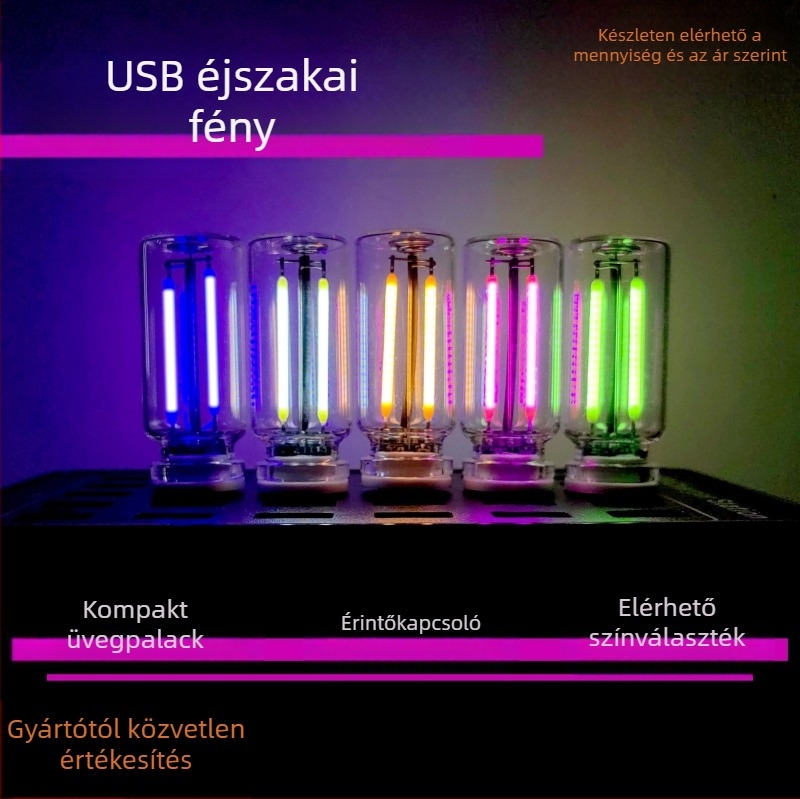USB érintéses éjszakai lámpa – üveg asztali és autó atmoszférikus világítás, Modell 352, Teljesítmény 5, Feszültség 5