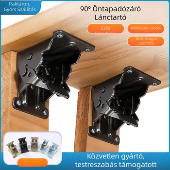 90°-os önzáró hajtózsanér bútorokhoz – asztalok és padok számára, magas szilárdságú acélból, gyártási folyamatok: bélyegzés, rivetálás és bevonatolás