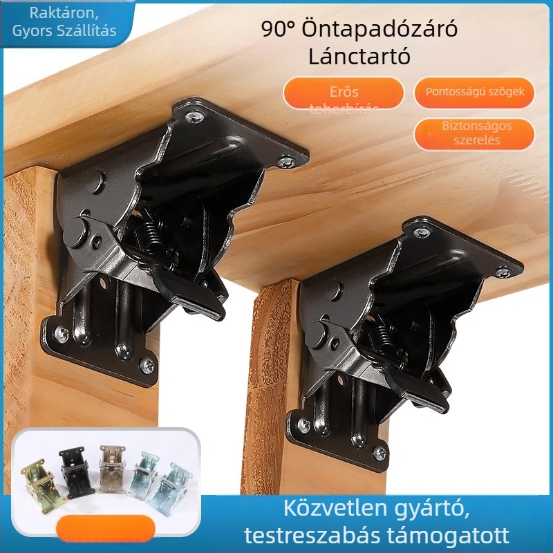 90°-os önzáró hajtózsanér bútorokhoz – asztalok és padok számára, magas szilárdságú acélból, gyártási folyamatok: bélyegzés, rivetálás és bevonatolás