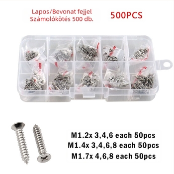 Disheng 304 rozsdamentes acél kúpos fejű öncsavaró csavarok készlet, fehér felületkezelés, termékminőség 4.8