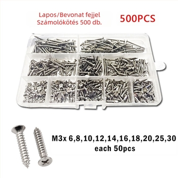 Disheng 304 rozsdamentes acél kúpos fejű öncsavaró csavarok készlet, fehér felületkezelés, termékminőség 4.8