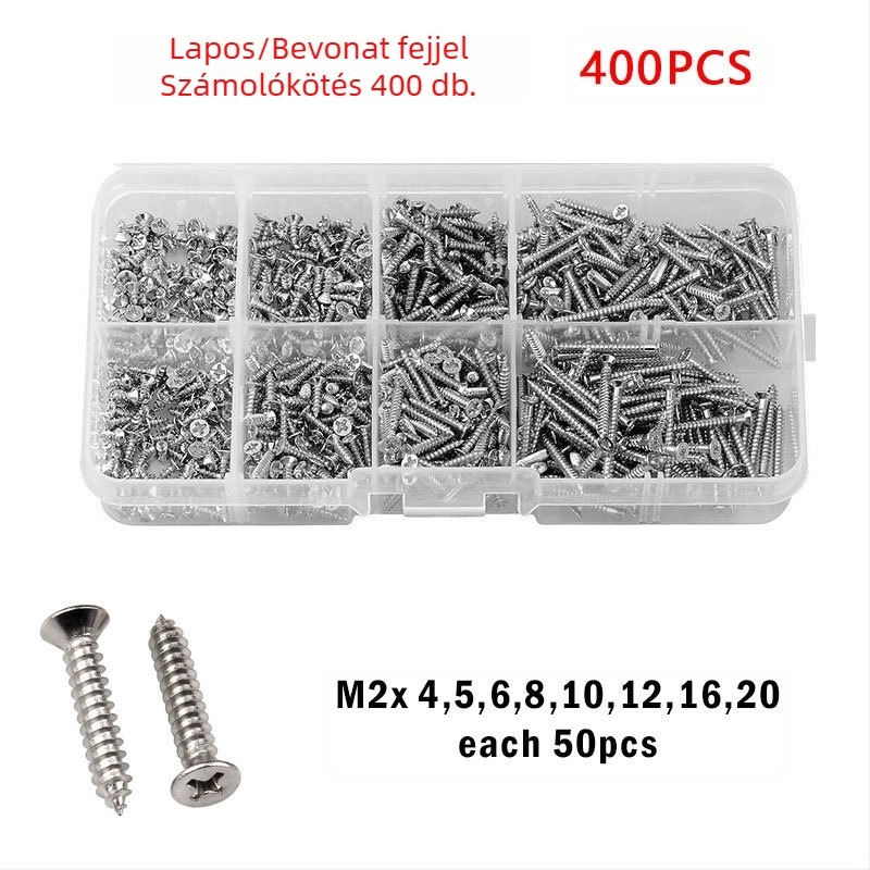 Disheng 304 rozsdamentes acél kúpos fejű öncsavaró csavarok készlet, fehér felületkezelés, termékminőség 4.8