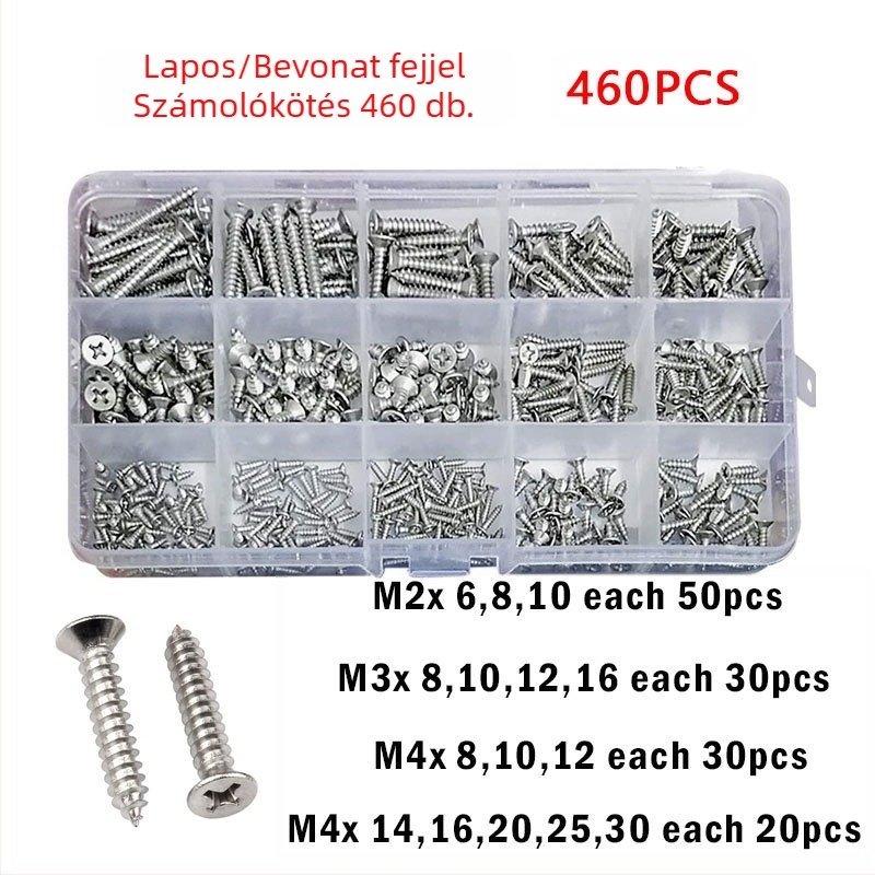 Disheng 304 rozsdamentes acél kúpos fejű öncsavaró csavarok készlet, fehér felületkezelés, termékminőség 4.8