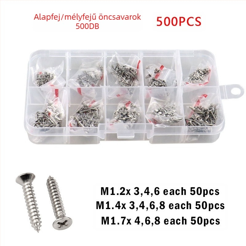 Disheng 304 rozsdamentes acél kúpos fejű öncsavaró csavarok készlet, fehér felületkezelés, termékminőség 4.8