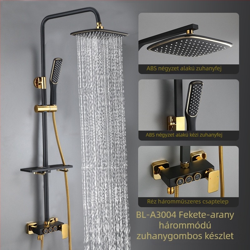 Sárgaréz testű zuhanyszett, falba épített telepítés, hőmérséklet-szabályozó digitális kijelzővel, állandó hőmérséklet, modell KABEI-JS61