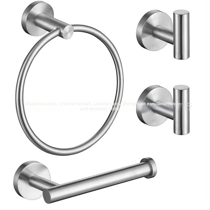 Rozsdamentes acél törölközőgyűrű készlet Brushed felülettel, terhelhetőség 30 kg, 1 réteg, fürdőszobai tárolás (Anyag: Rozsdamentes acél; Felület: Brushed; Terhelhetőség: 30 kg; Rétegek: 1; Funkció: Tárolás)