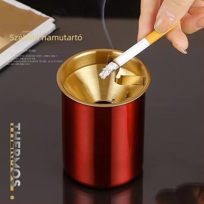 Rozsdamentes acélból készült tölcsér alakú hamutartó fedéllel – otthonra és irodába, a hamu szóródásának megelőzése