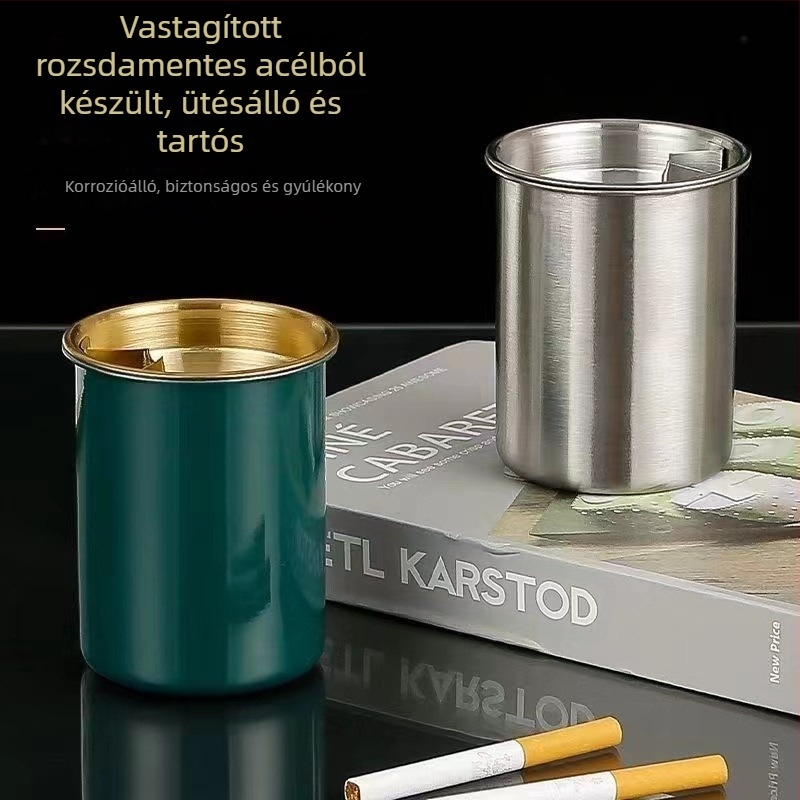 Rozsdamentes acélból készült tölcsér alakú hamutartó fedéllel – otthonra és irodába, a hamu szóródásának megelőzése