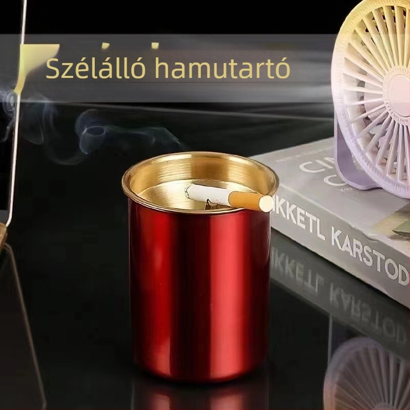 Rozsdamentes acélból készült tölcsér alakú hamutartó fedéllel – otthonra és irodába, a hamu szóródásának megelőzése