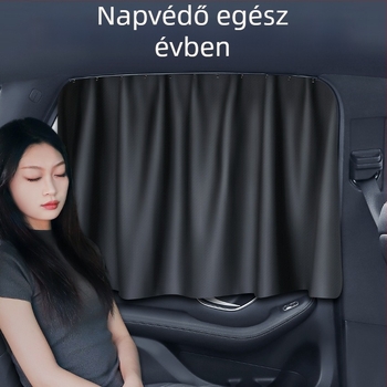 Autó hátsó oldalsó ablakának sín típusú árnyékolója; átlátszatlan poliészter, univerzális illeszkedés, akasztós kivitel