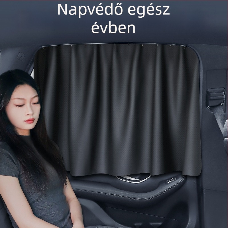 Autó hátsó oldalsó ablakának sín típusú árnyékolója; átlátszatlan poliészter, univerzális illeszkedés, akasztós kivitel