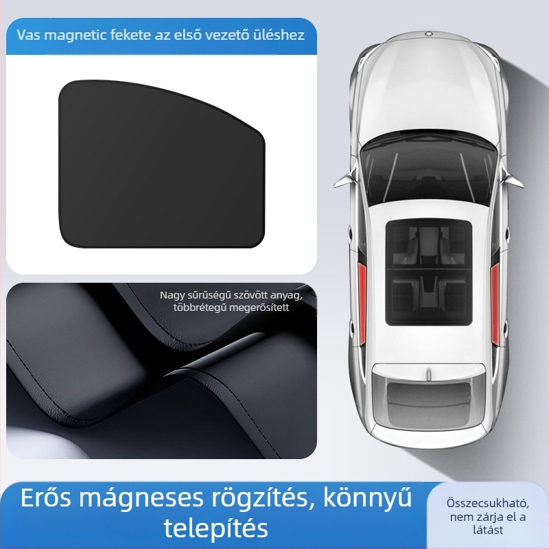 Autó hátsó oldalsó ablakának sín típusú árnyékolója; átlátszatlan poliészter, univerzális illeszkedés, akasztós kivitel