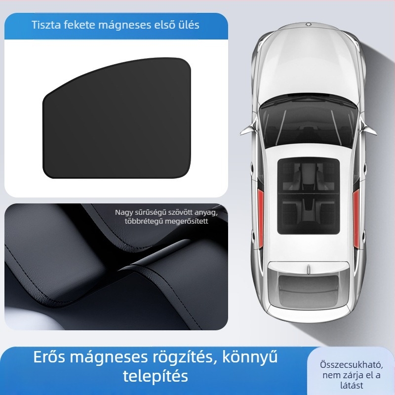 Autó hátsó oldalsó ablakának sín típusú árnyékolója; átlátszatlan poliészter, univerzális illeszkedés, akasztós kivitel