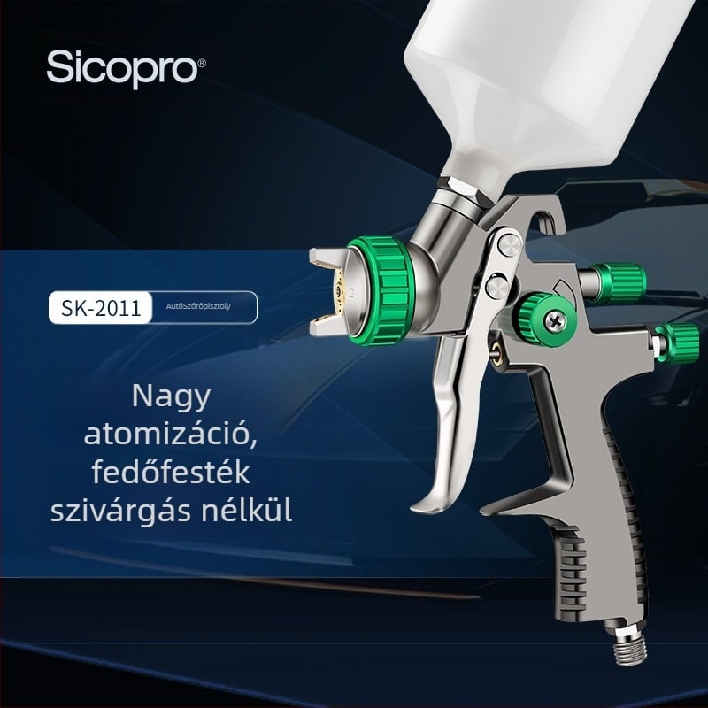 Pneumatikus spraypisztoly, alacsony nyomáson, krómozott, felső tartállyal, autóipari festéshez
