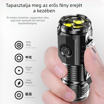 Three-eyed Monster zseblámpa – kézi hajtás, 2000mAh, 3.7V, LED + izzó, üzemidő 2 óra, sugár 100–200 m