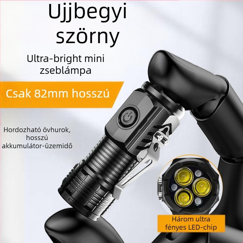 Three-eyed Monster zseblámpa – kézi hajtás, 2000mAh, 3.7V, LED + izzó, üzemidő 2 óra, sugár 100–200 m