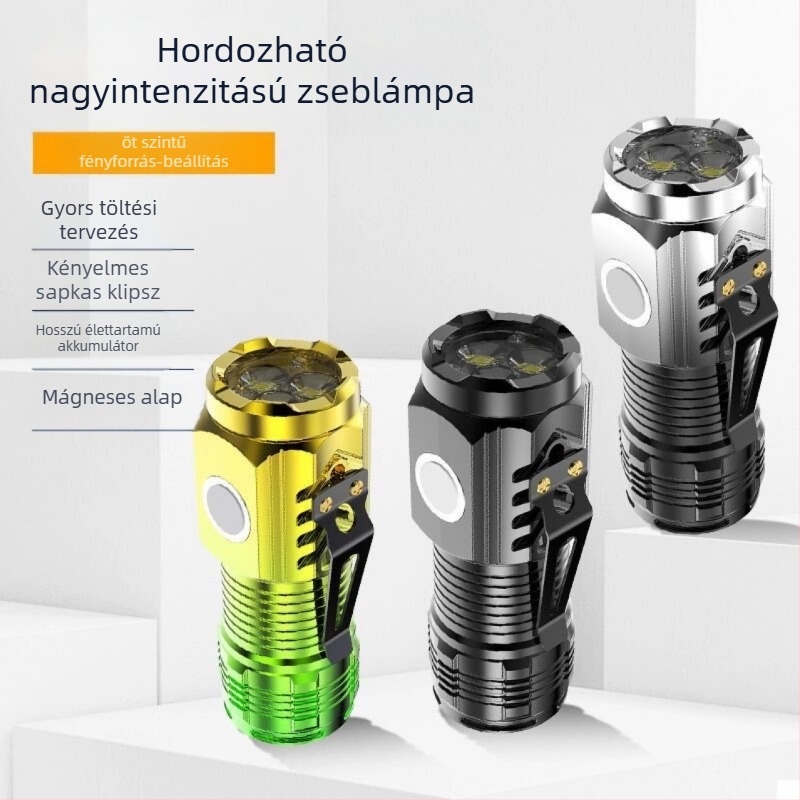 Three-eyed Monster zseblámpa – kézi hajtás, 2000mAh, 3.7V, LED + izzó, üzemidő 2 óra, sugár 100–200 m