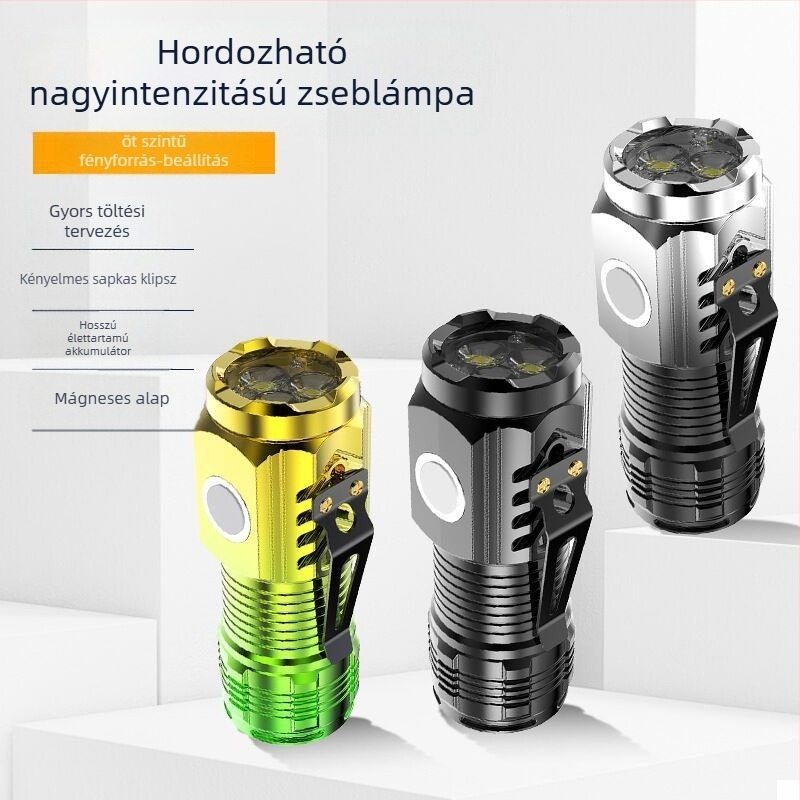 Three-eyed Monster zseblámpa – kézi hajtás, 2000mAh, 3.7V, LED + izzó, üzemidő 2 óra, sugár 100–200 m